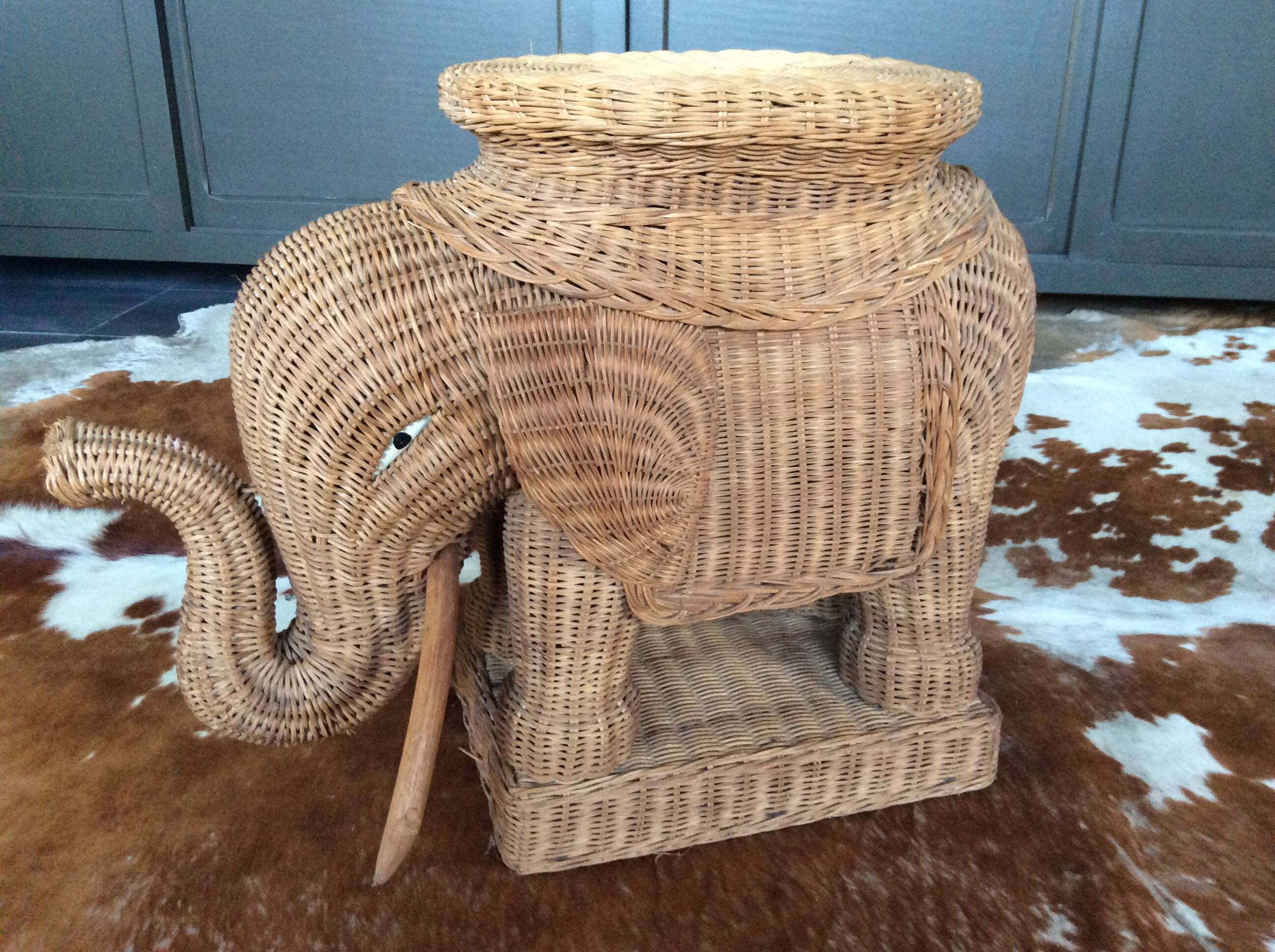 Wicker elephant side table