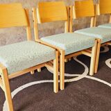 Set of 4 wooden and fabric chairs, 70s