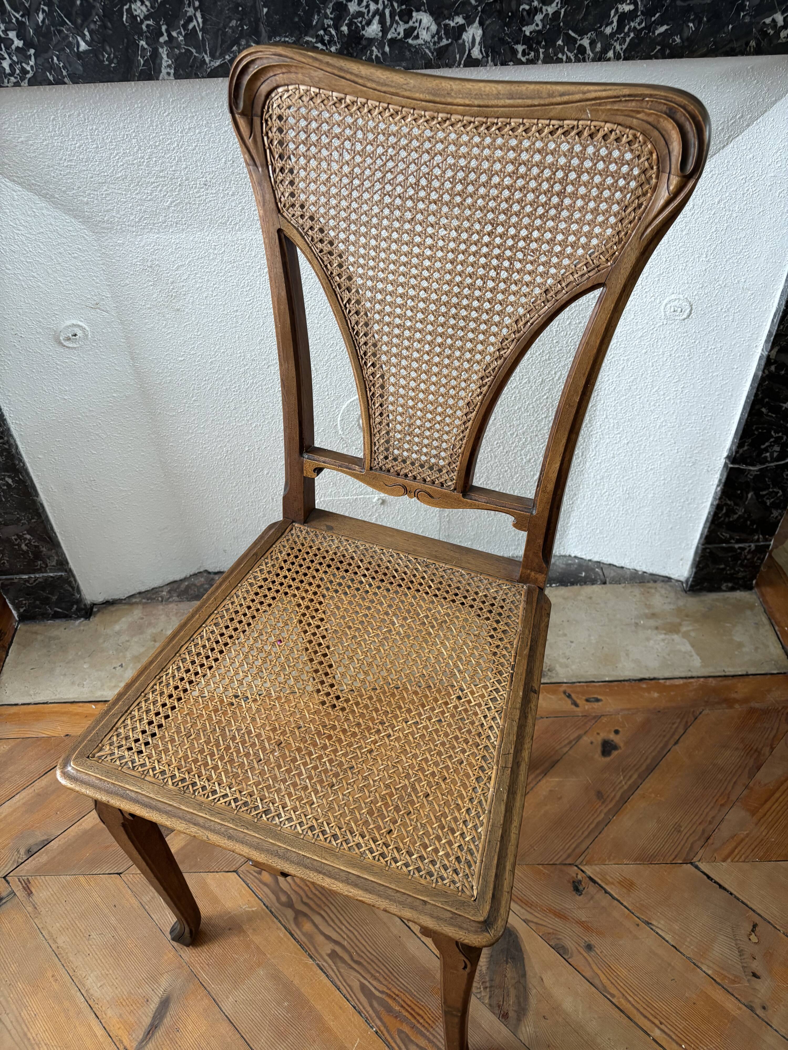 Art Nouveau caned wooden chair
