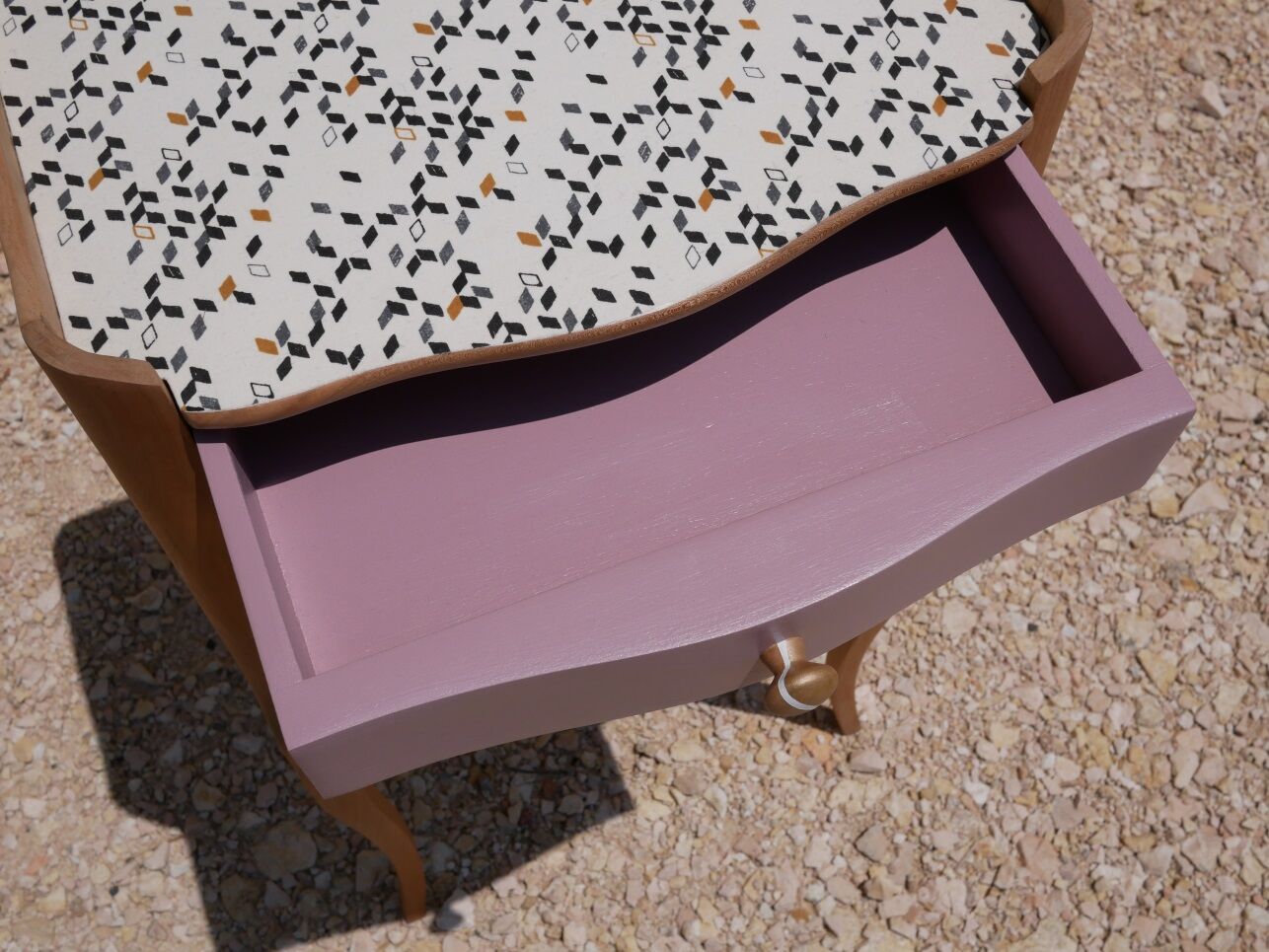 Crude wooden bedside table