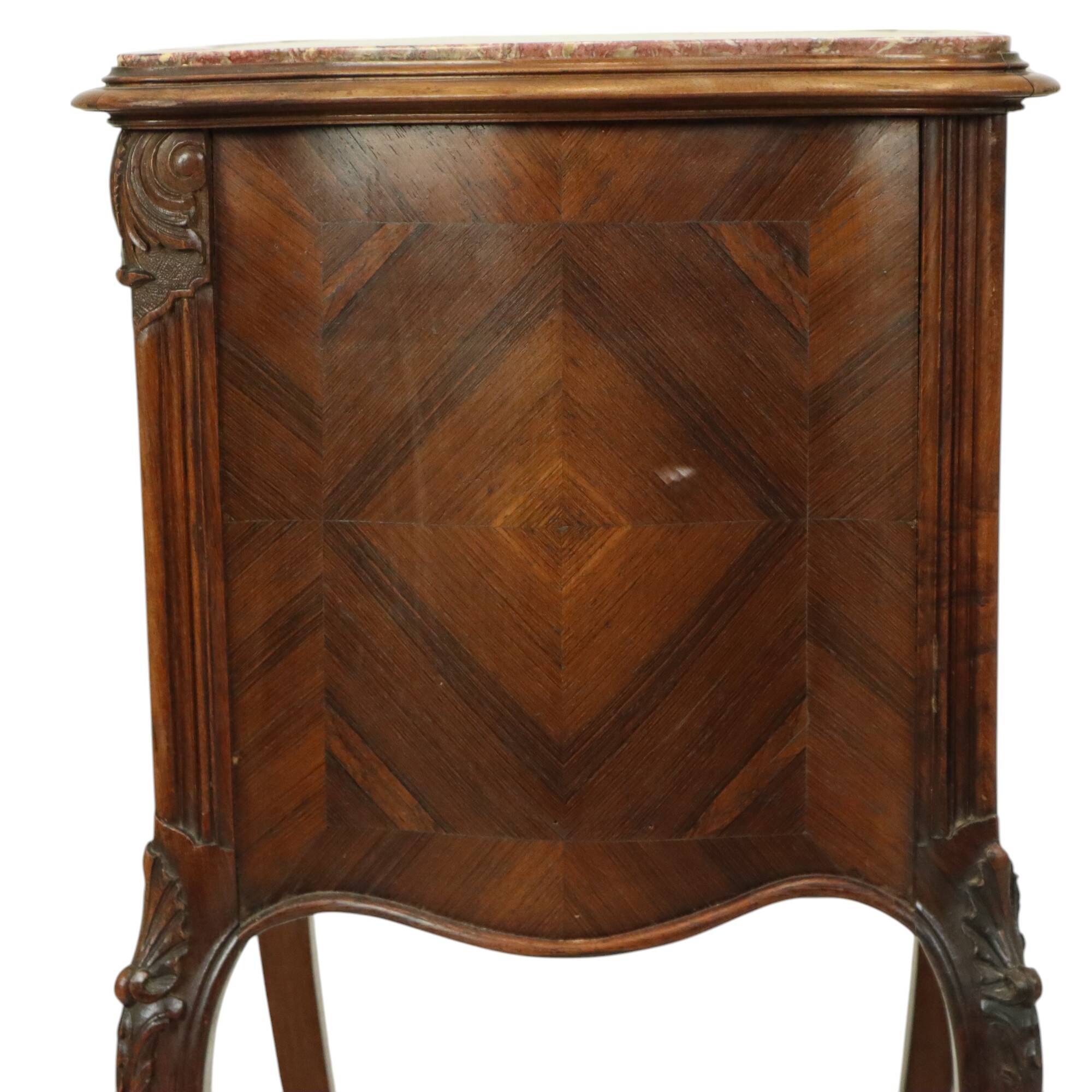 Antique Bombed Bedside Table Marble Louis XV Late 19th Century