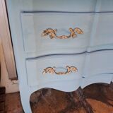 Commode en bois massif repeint bleu lagune style Louis XV à 2 tiroirs