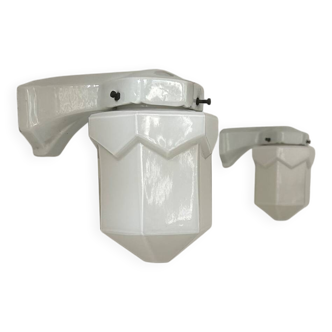 Pair of vintage sconces, porcelain and opaline, France Art Deco 1930
