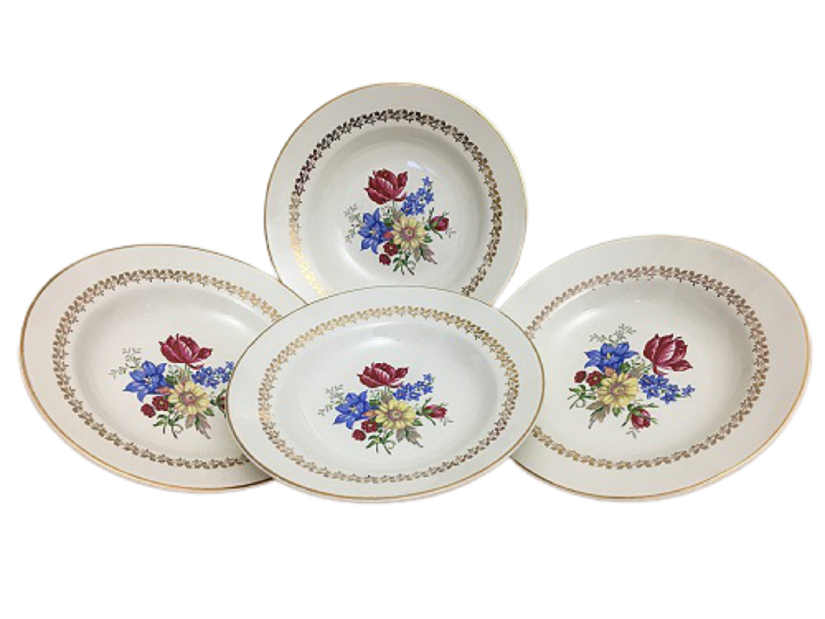 4 Vintage Hollow Plates in Porcelain Signed Sarreguemines