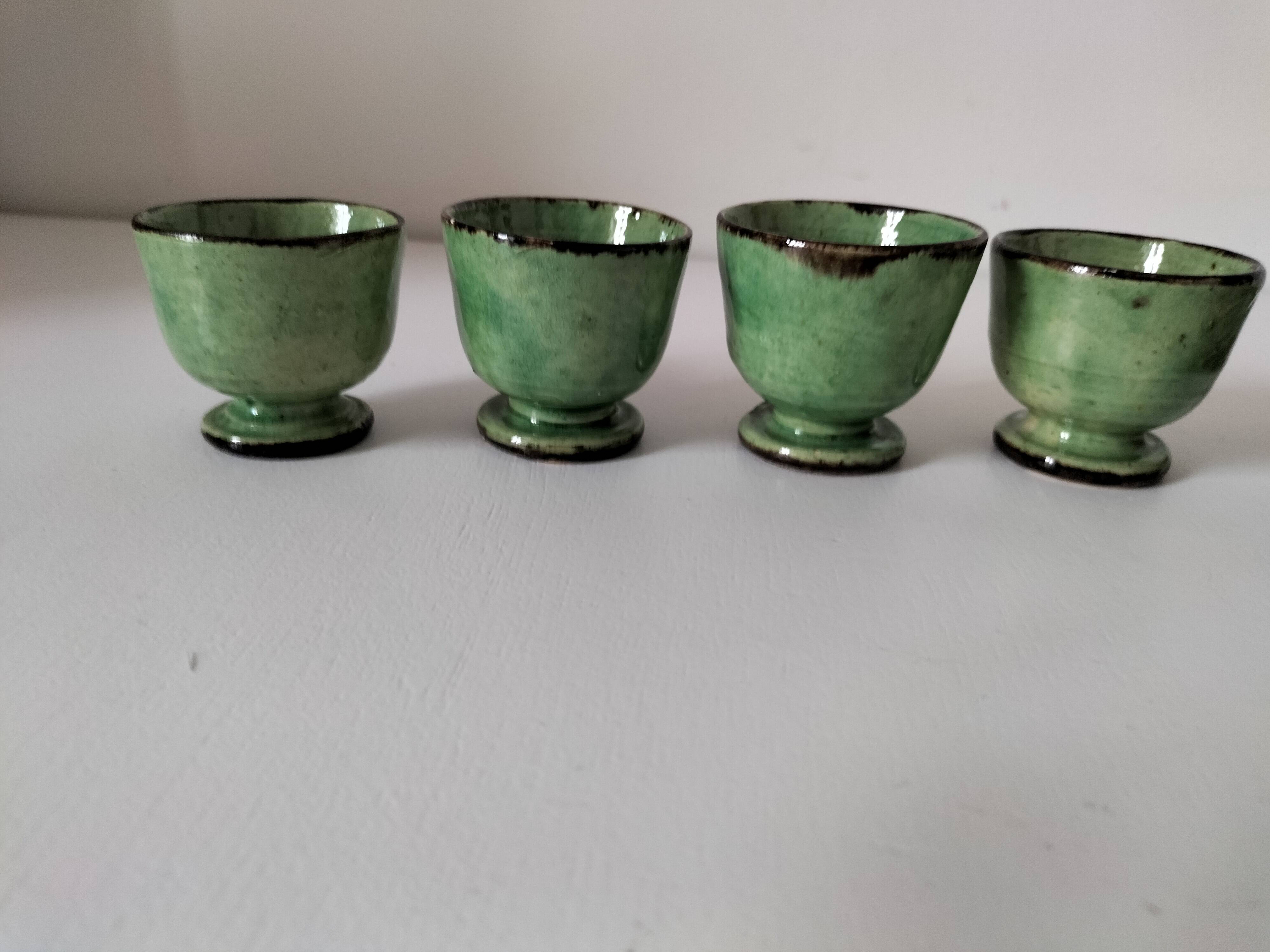 Plateau and its 4 ceramic workshop bowls - green Geneva