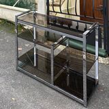 Vintage 70s chrome and smoked glass console