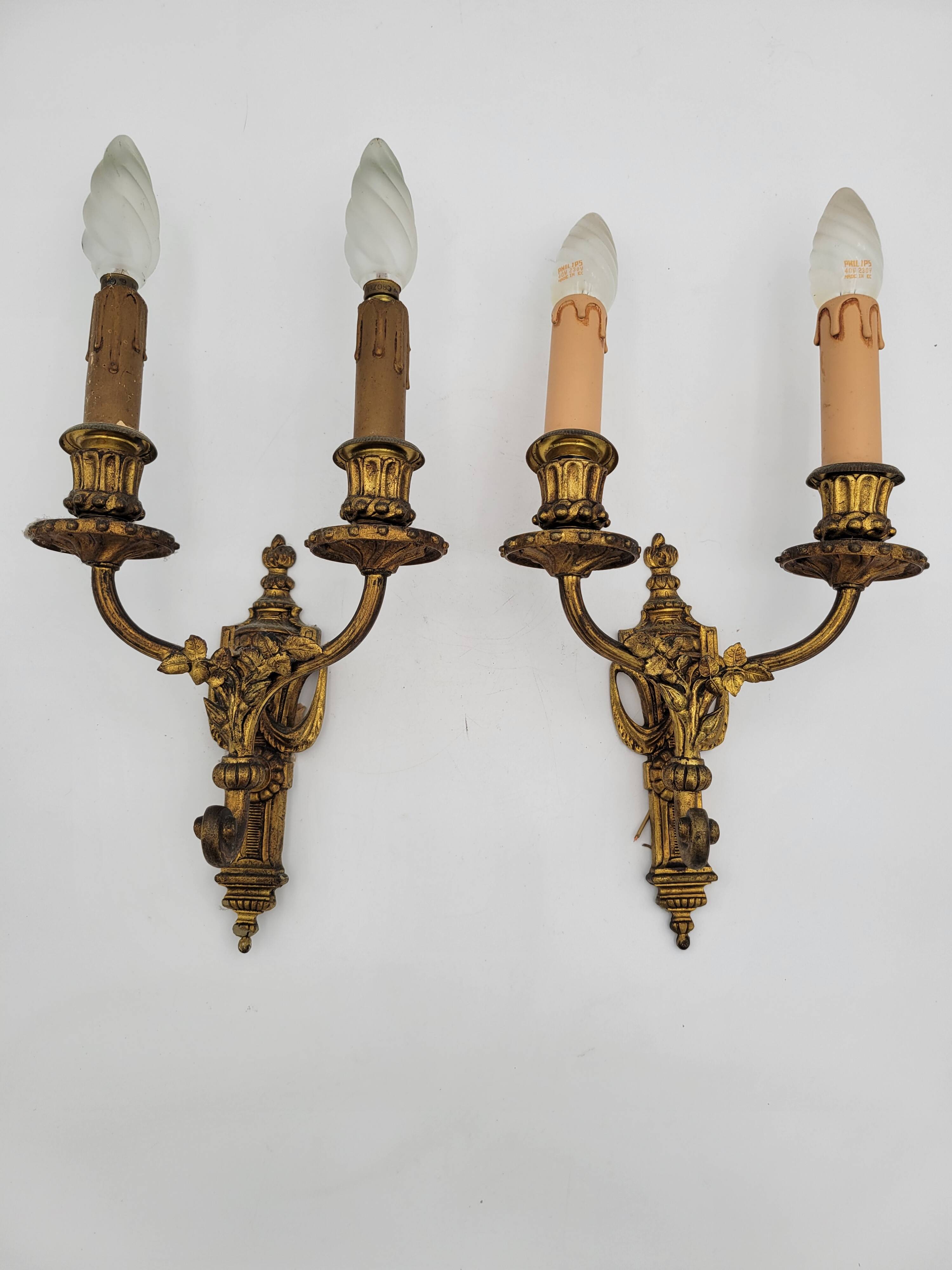 Antique Louis XVI style bronze wall lights