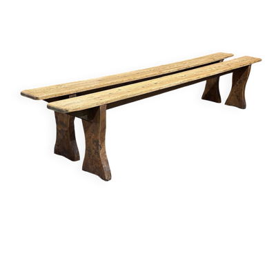 Paire de bancs de table de ferme en sapin début XXème
