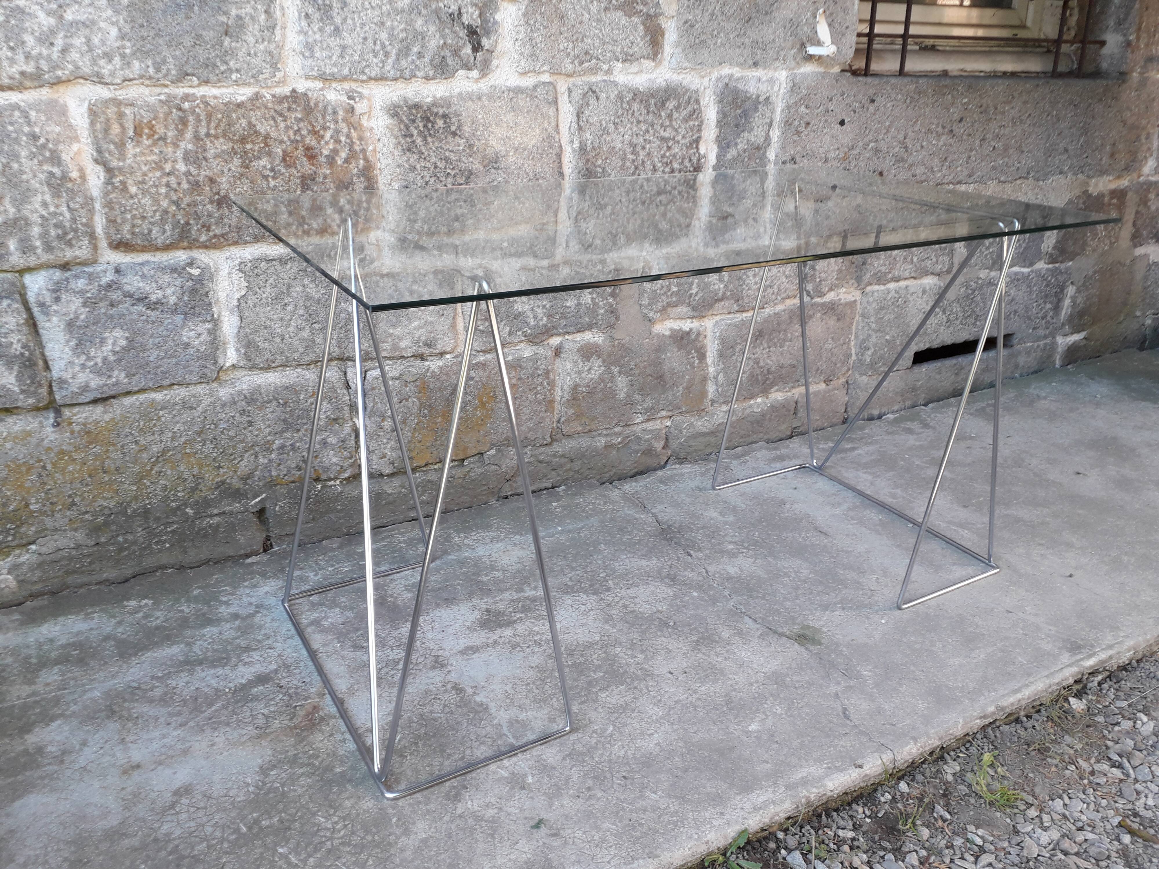 Bureau vintage plateau verre 130 cm