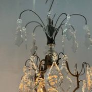Black patinated bronze cage chandelier decorated with cut crystal pendants circa 1900