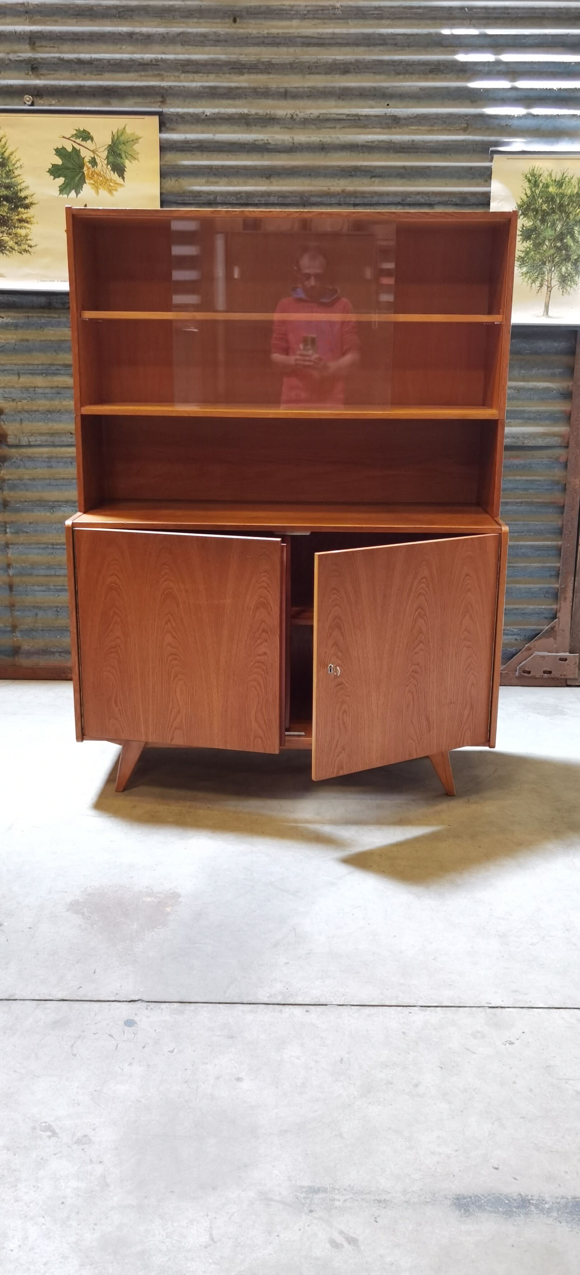 High buffet Biblitheque compass feet U 450 by Jiri Jiroutek for Interier Praha 1960