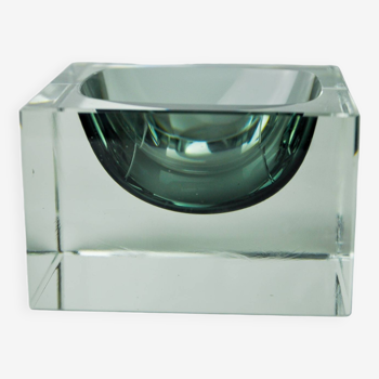 Sommerso cubic gray ashtray by Flavio Poli for Seguso, Murano, Italy, 1970