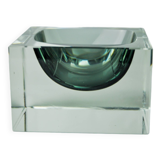 Sommerso cubic gray ashtray by Flavio Poli for Seguso, Murano, Italy, 1970