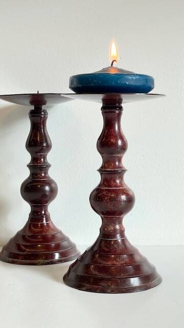 BOUGEOIRS Vintage Patinated Metal Candle Holders