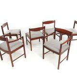 Set of 6 newly upholstered Mcintosh grey herringbone rosewood dining chairs