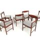 Set of 6 newly upholstered Mcintosh grey herringbone rosewood dining chairs