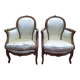 Pair of armchairs - Louis XV style bergères in silk.