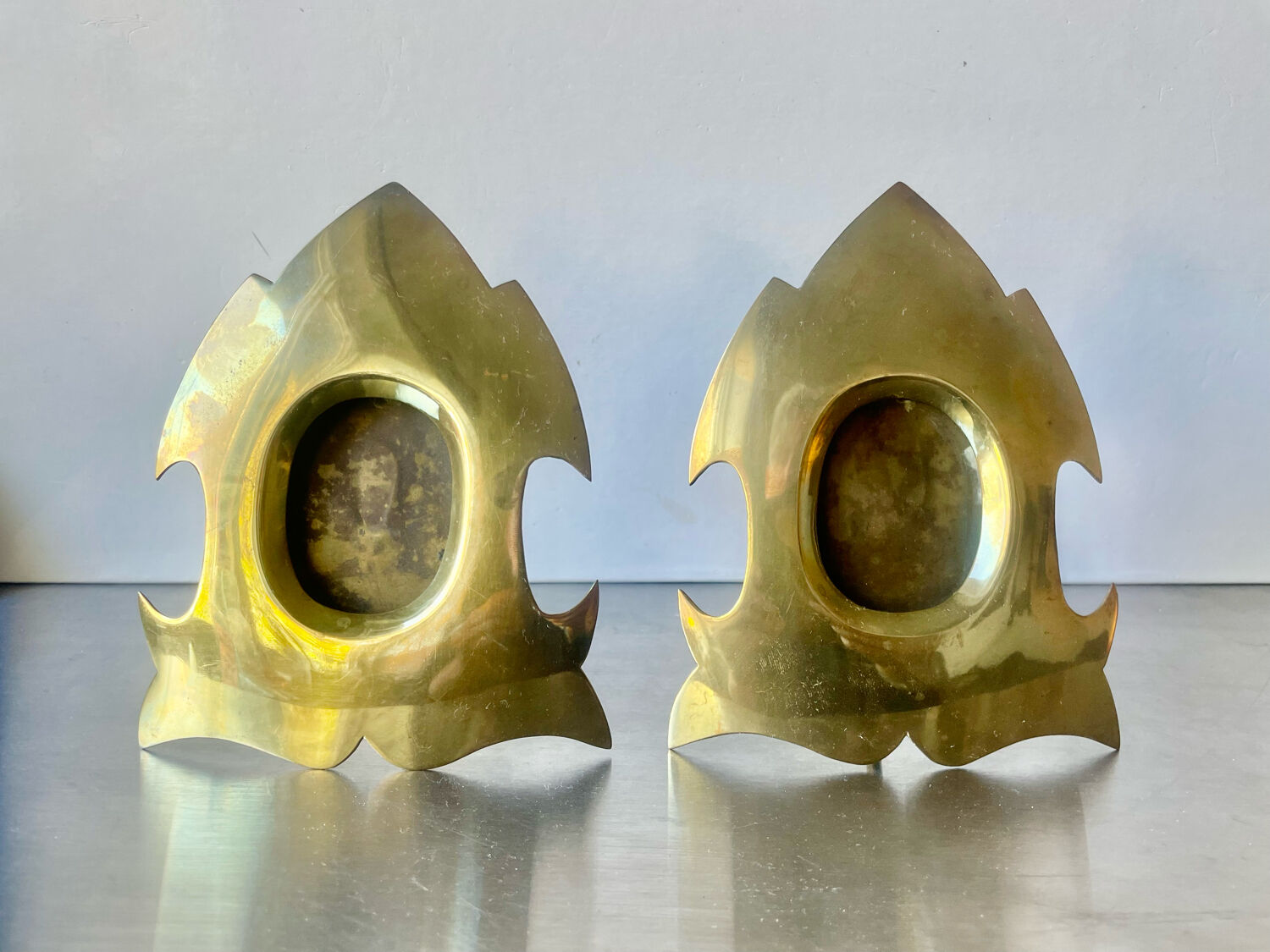 Pair of gothic metal brass picture frames