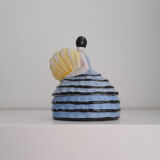 Powder box or jewelry porcelain lady blue crinoline and fan