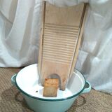 Ancient enamelled sheet metal basin