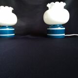 Pair of duck blue and white opaline lamps