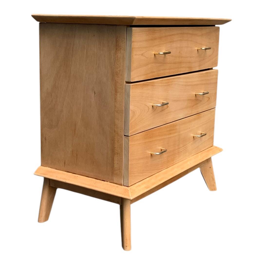Vintage chest of drawers with compass feet, solid raw beech, 1960s