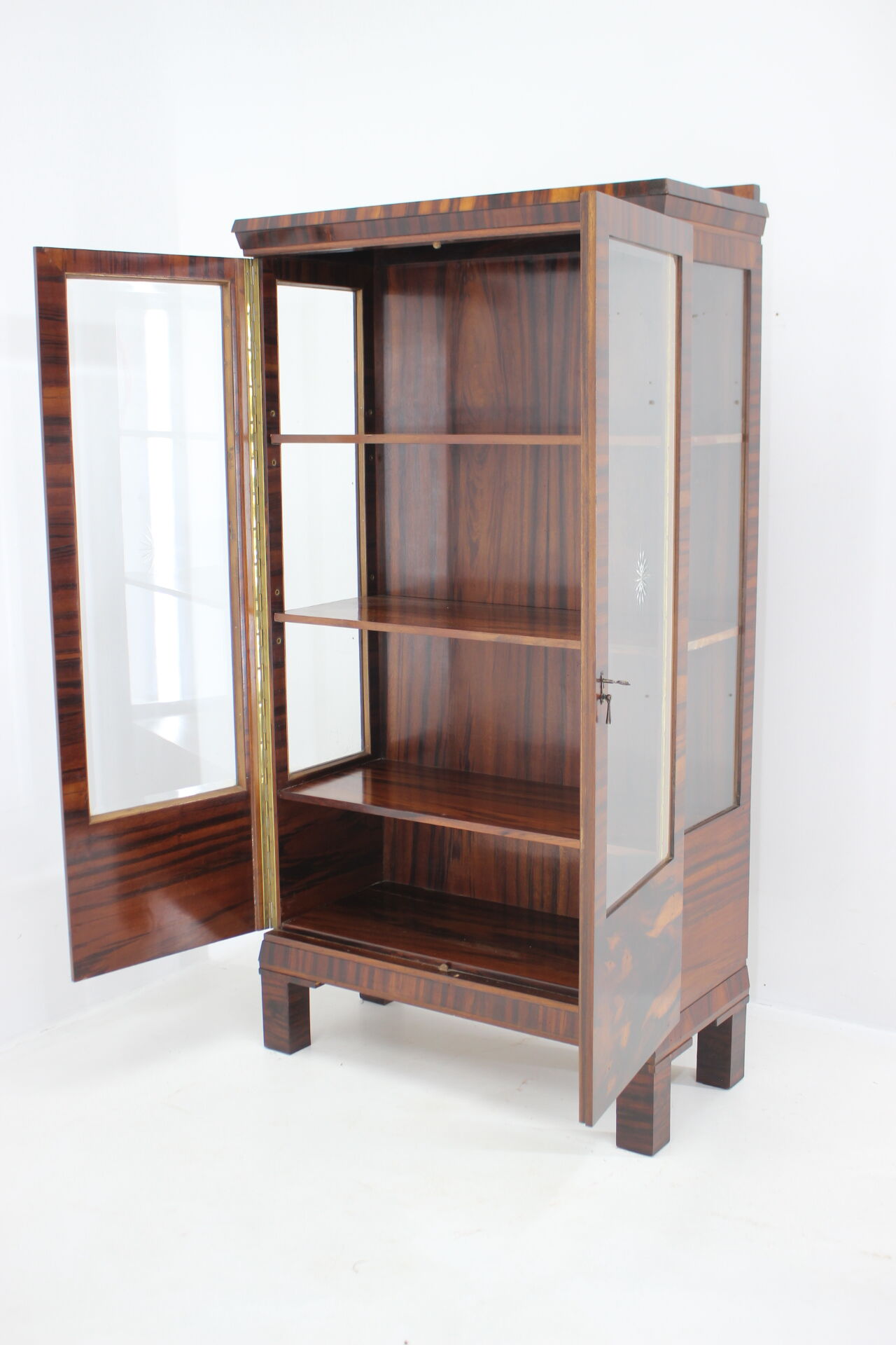1930s art deco palisander and glass cabinet , czechoslovakia