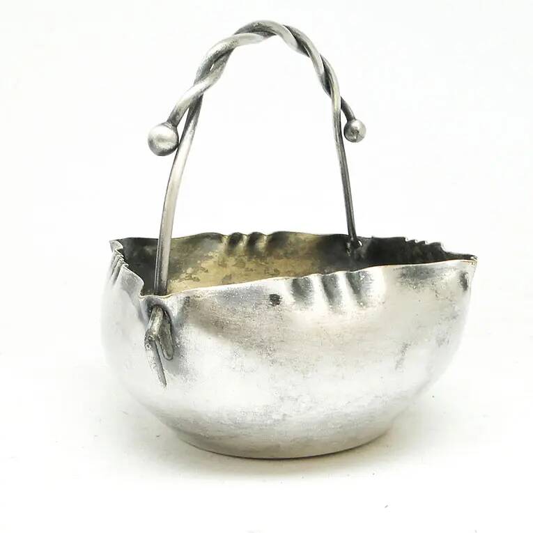 Basket sugar bowl, Art Nouveau, silver-plated brass, Poland, early 20th century