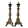 Small pair of 19th century bronze church candlesticks for dolls