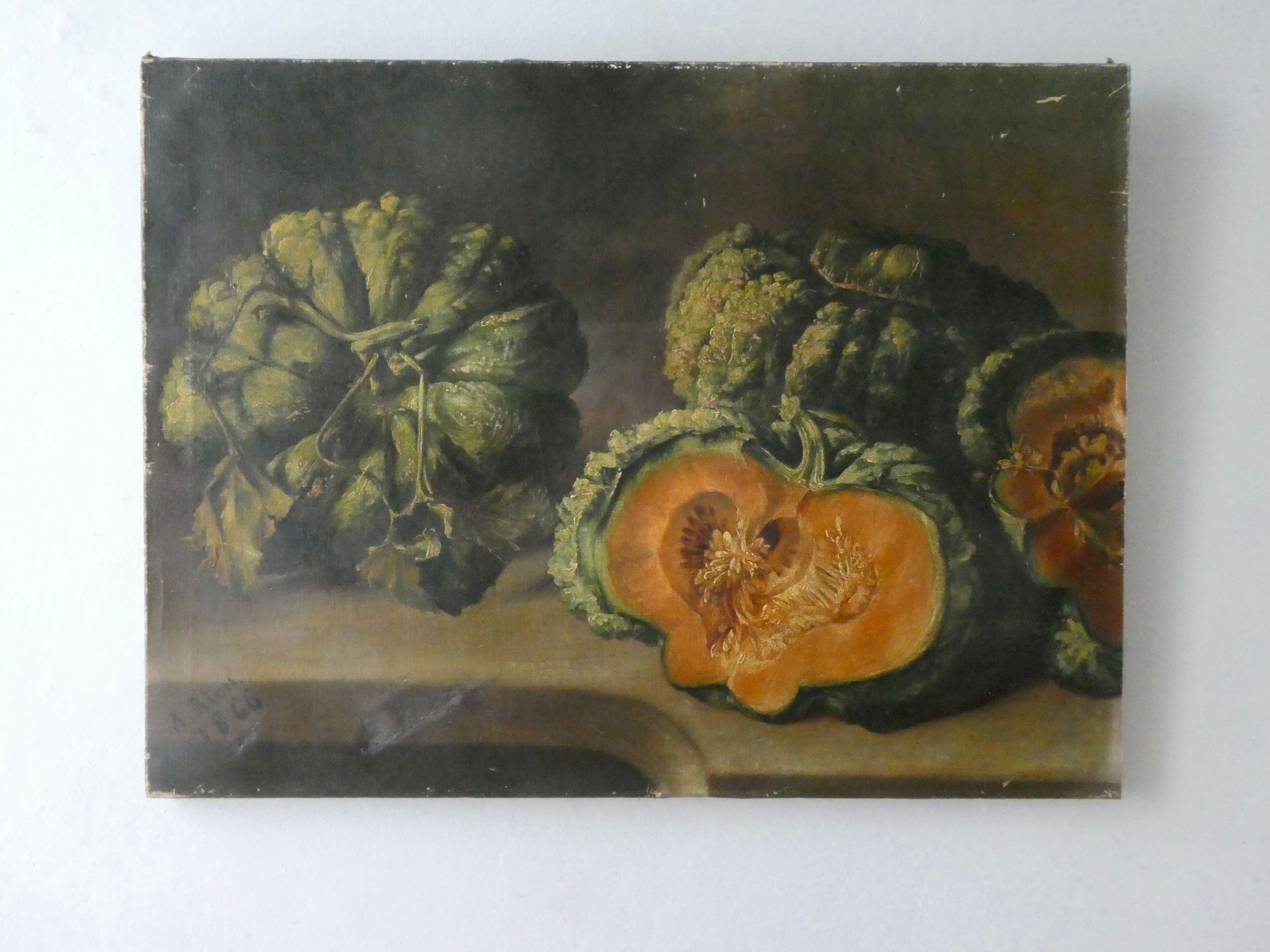 Painting, oil on canvas, still life with pumpkins, nineteenth