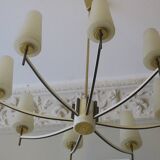 Italian brass and art glass chandelier, 1970s