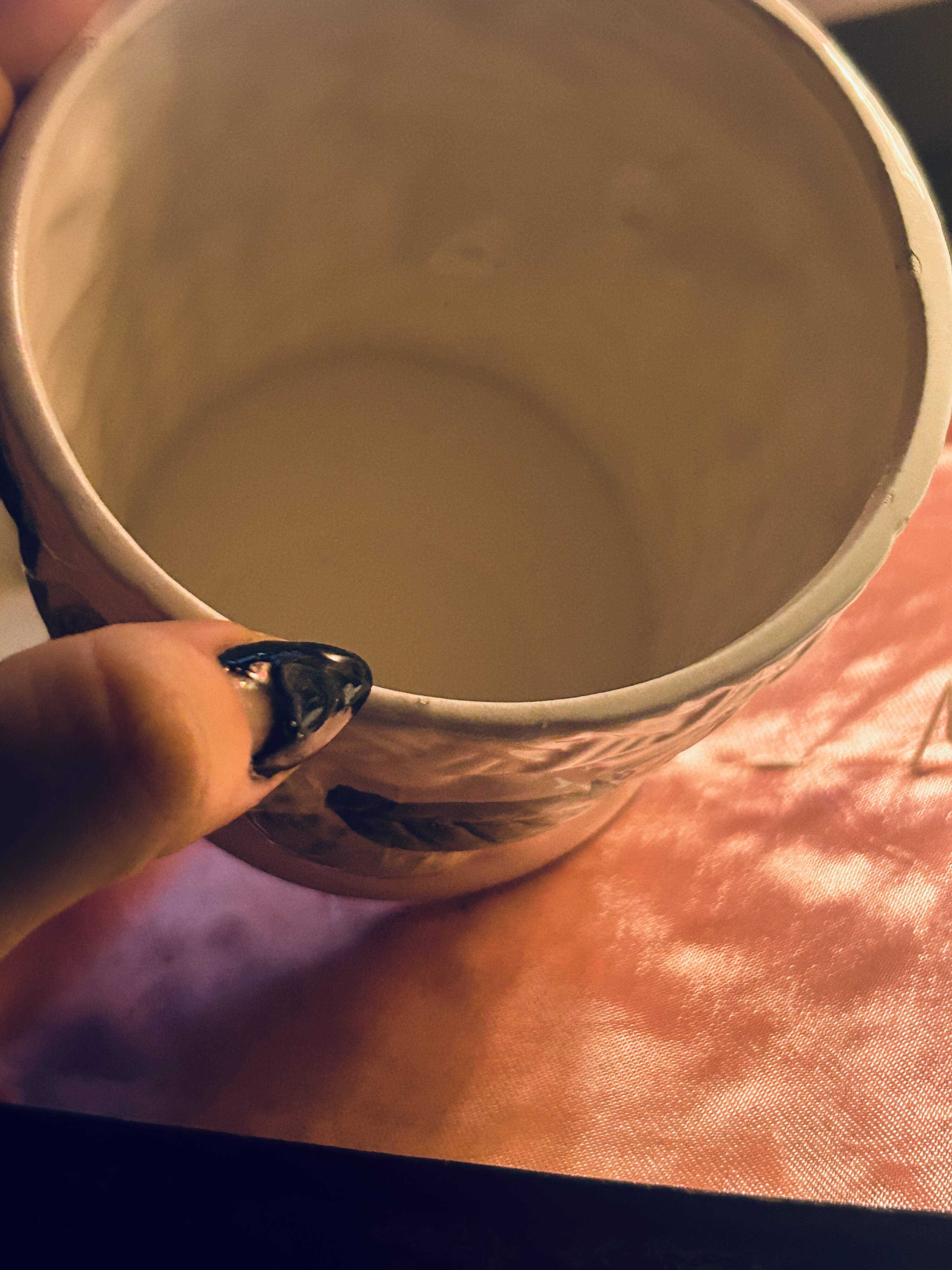 Sugar bowl in barbotine with leaf and green fruit motifs in relief