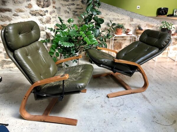 paire De fauteuils Scandinave En cuir