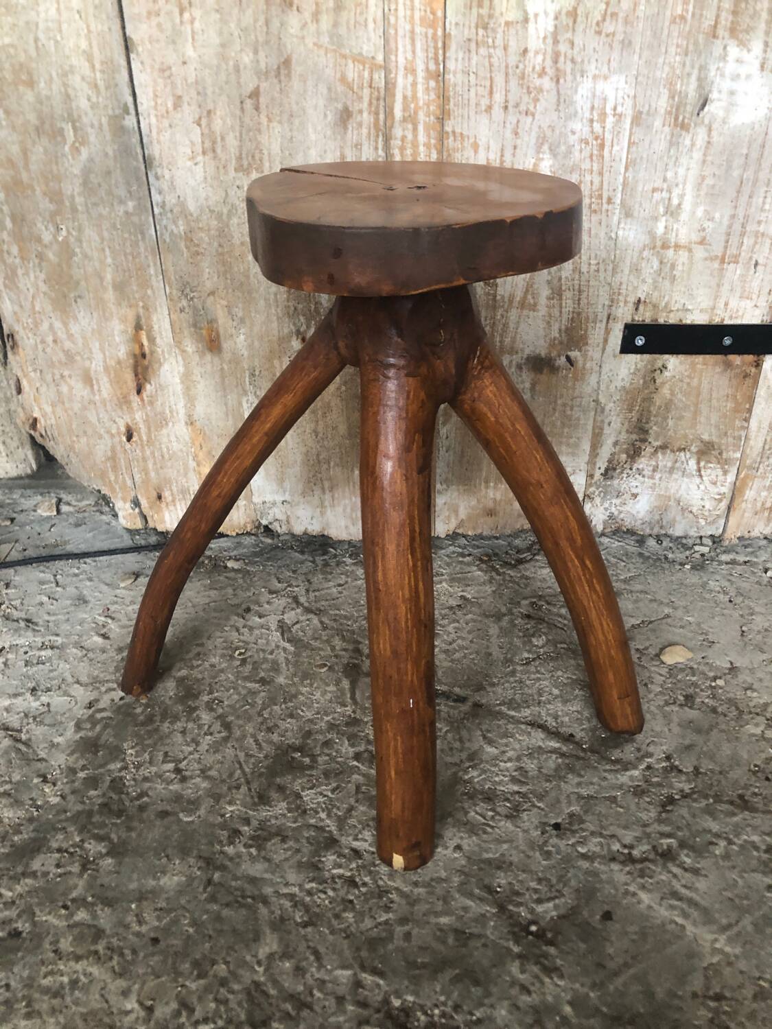Tabouret Sellette Bois Brut + Assise Rondin Vintage