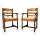 Ensemble de deux fauteuils en chêne néerlandais avec sièges en paille.
