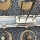 Vintage chandelier in gilded brass, chromed metal and plexiglass from the 1950s