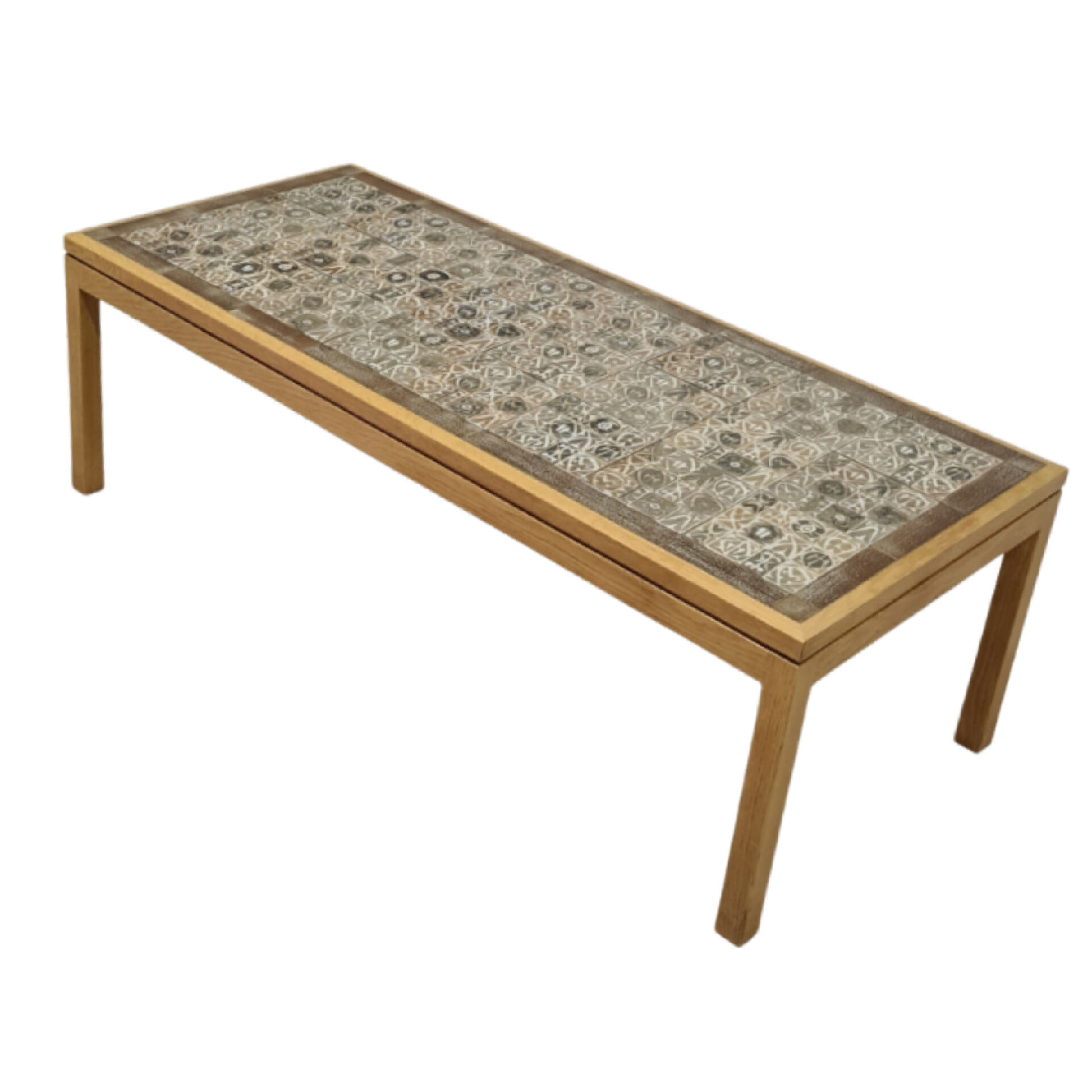 Scandinavian oak and tile coffee table, Denmark 1960s