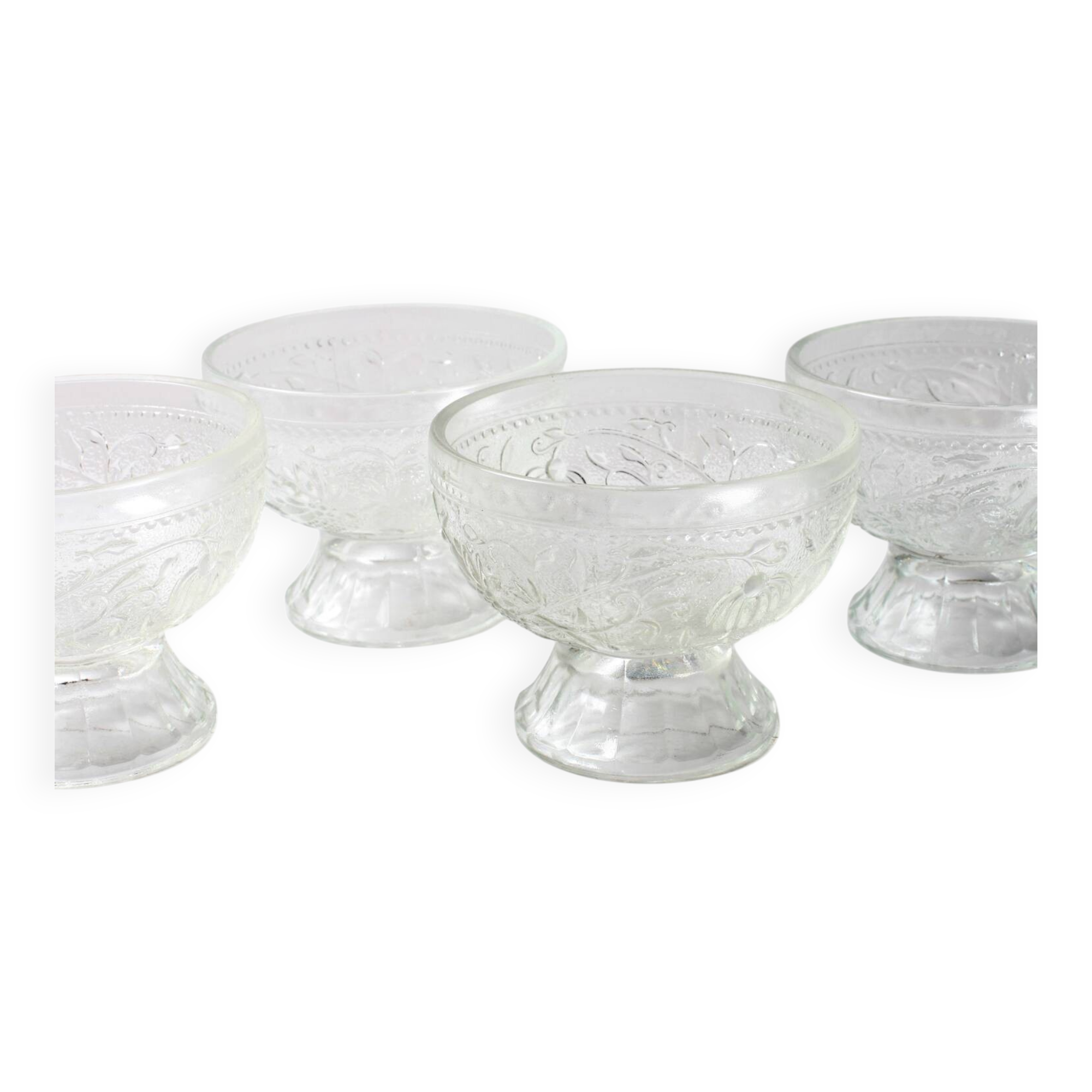 Set of 4 Vintage Pressed Glass Dessert Bowls Cibulak by Pavel Panek / 1977