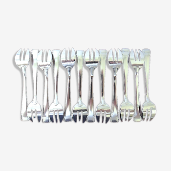 Suite of twelve silver metal art-deco oyster forks by Ercuis