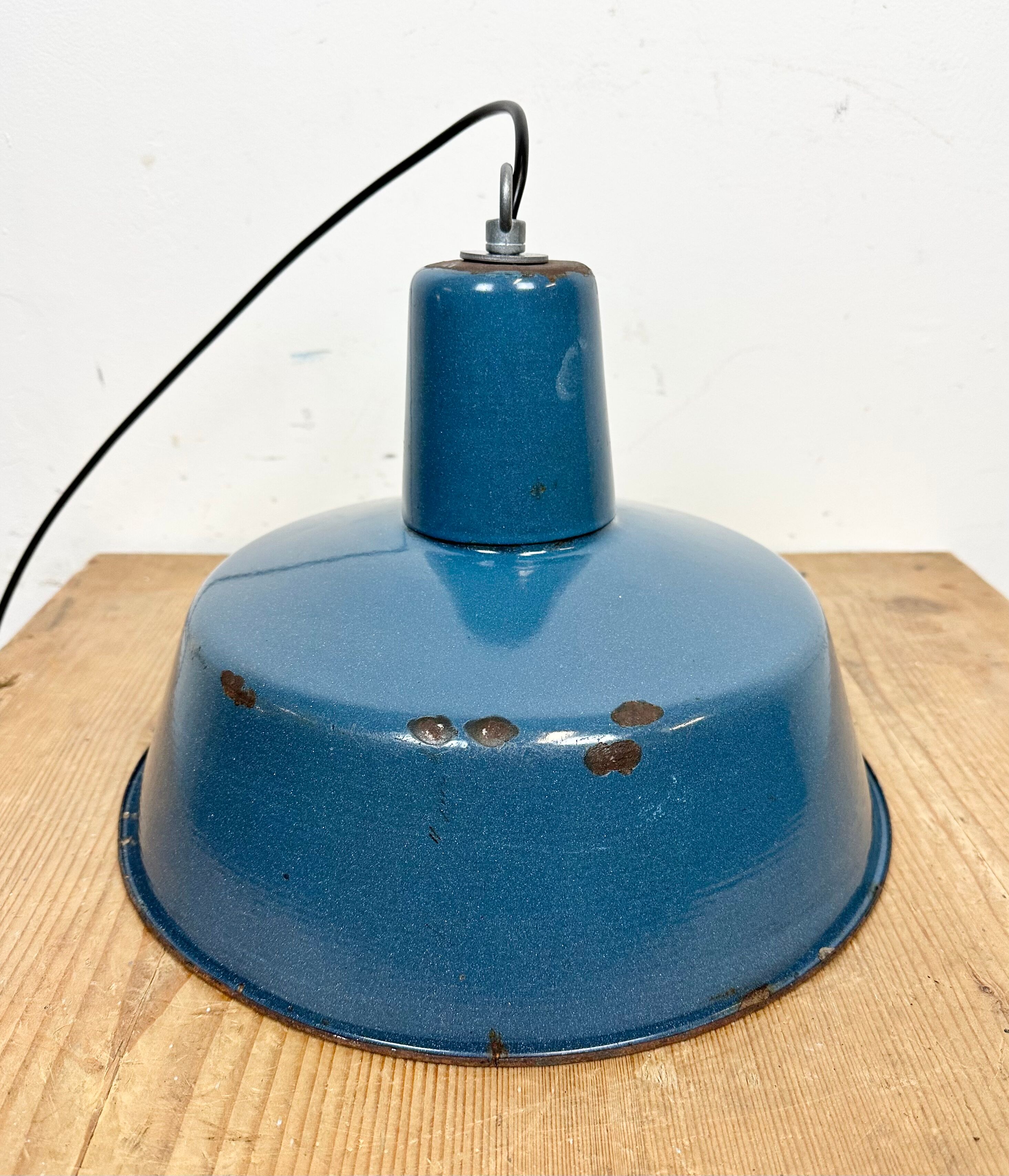 Industrial Blue Enamel Factory Pendant Lamp, 1960s