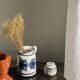 Small water butter dish in vintage earthenware with blue and orange floral patterns D10
