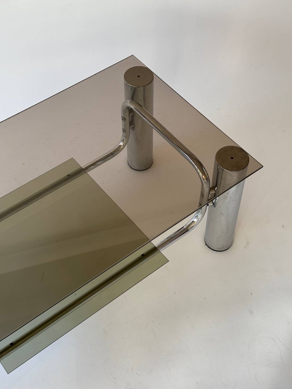Chrome-plated metal and smoked glass coffee table, 1970