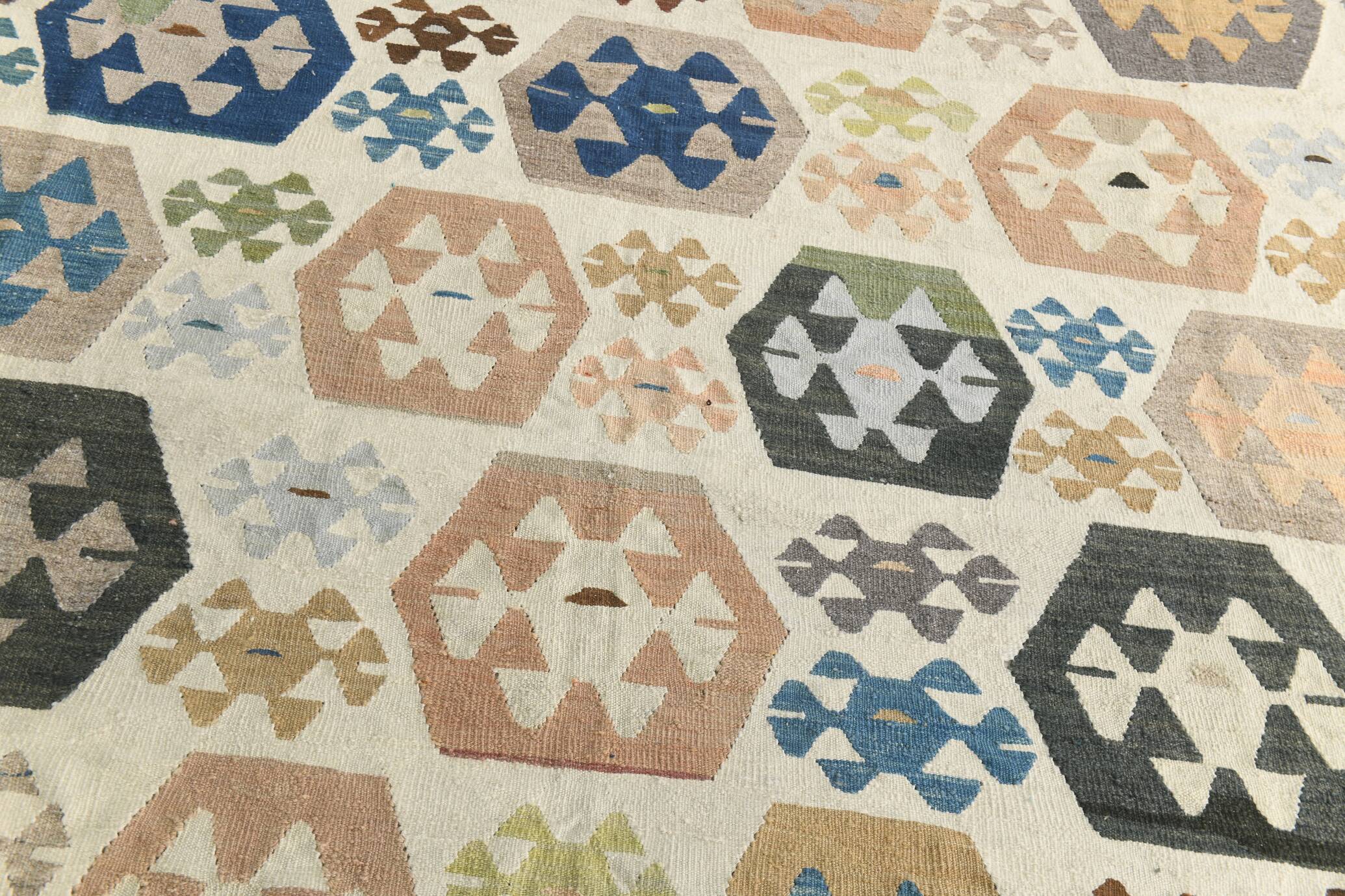 Tapis Kilim de luxe de style rare géométrique 9x11, tapis Kilim vintage de grande surface