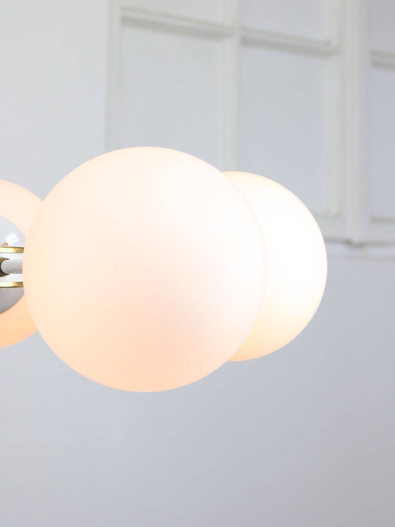 Vintage Italian Brass and Opaline Sputnik Chandelier, 1970s