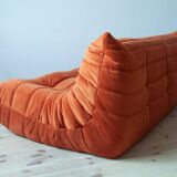 Amber orange velvet Togo 3-seater sofa by Michel Ducaroy for Ligne Roset, 1973