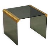 Table basse vintage en verre fumé et laiton, design Italie années 1980