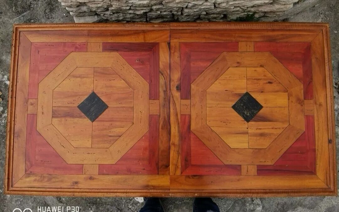 Inlaid bar coffee table in numbered exotic wood