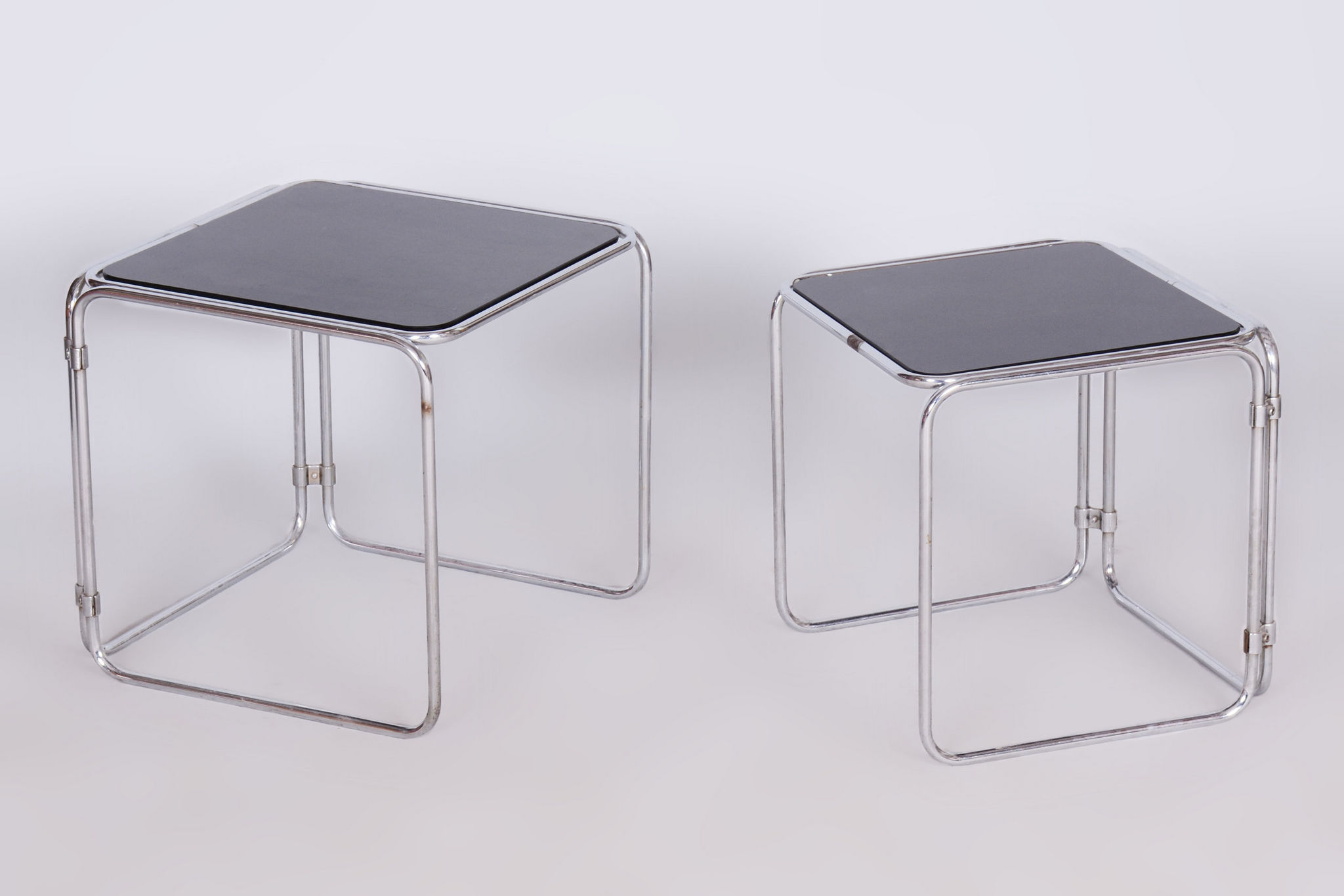 Restored Nesting Tables, Chrome-Plated Steel, Opaxit Glass, Czechia, 1960s