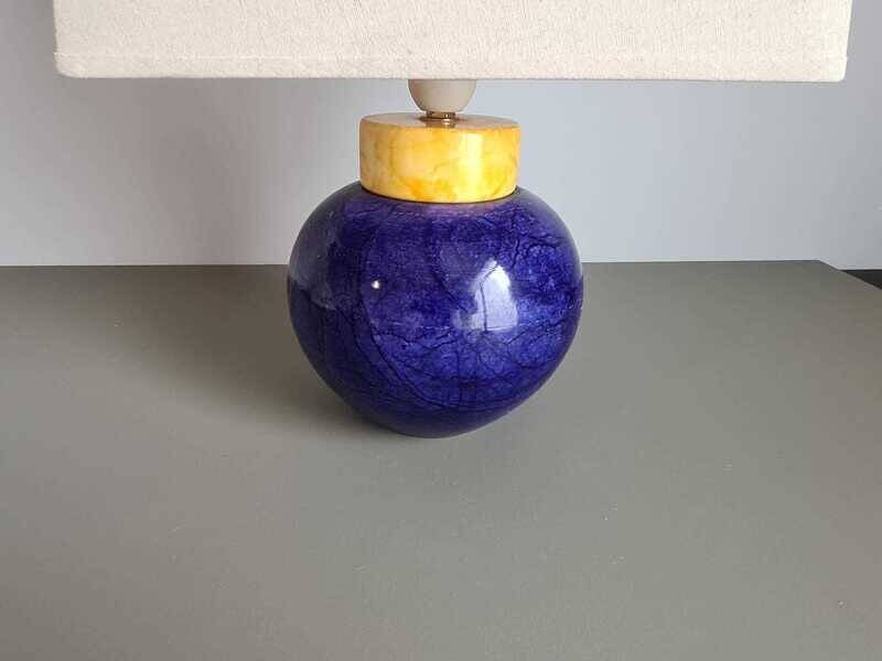 Vintage French table lamp in blue stone 1980s