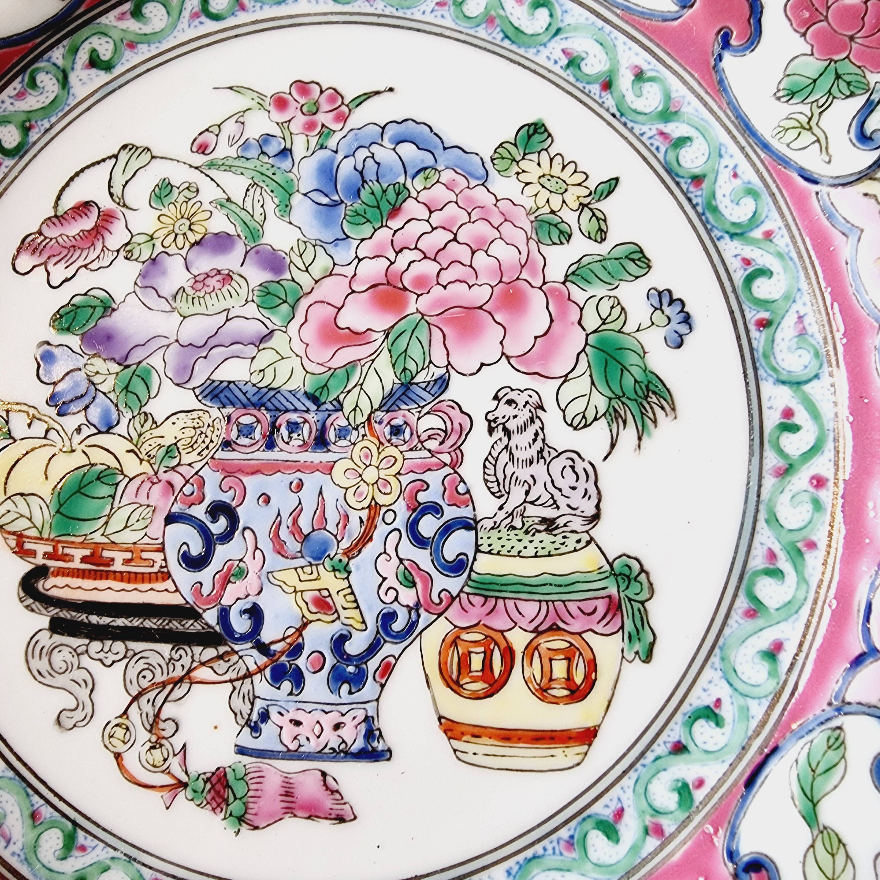 Vintage Chinese Qing Qianlong Porcelain Plate, Hand Painted and Beautiful Reliefs